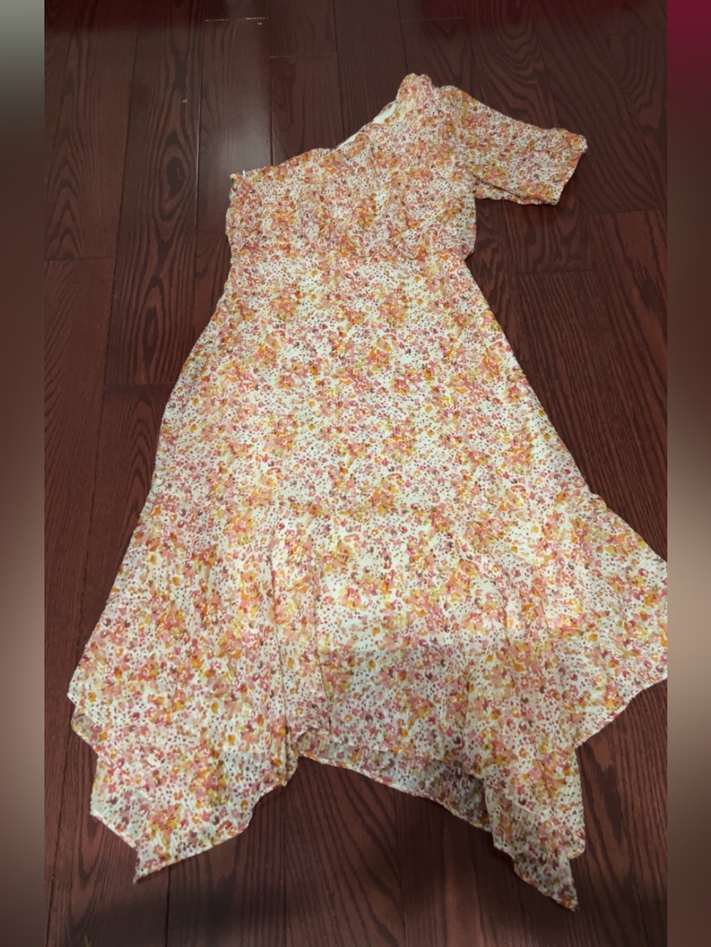 Floral One-Shoulder Summer Dress - White with Pink & Yellow Flowers